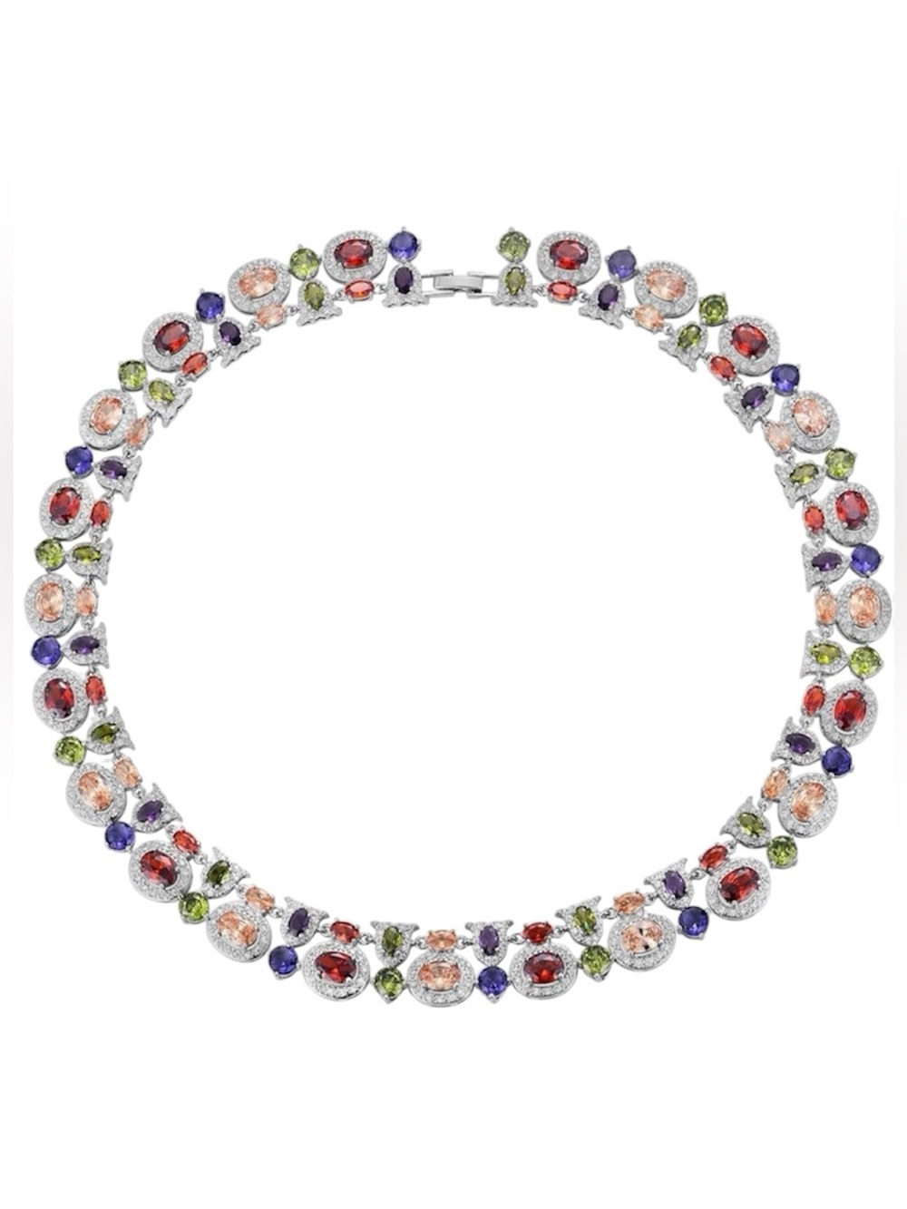 NEW Multicolor Cubic Zirconia Gemstone Halo Necklace